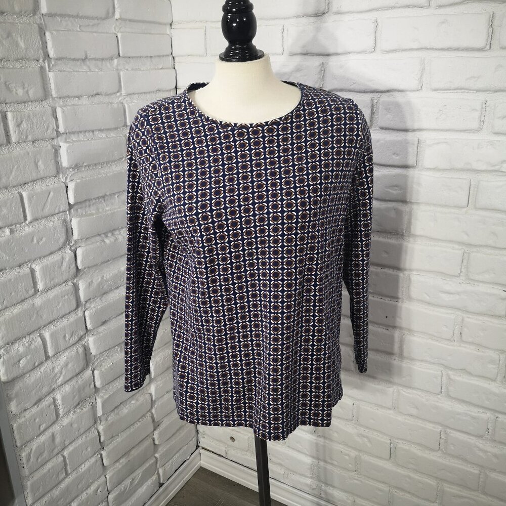 Talbots "The Talbots Tee" Ladies Size X Navy White & Tan Long Sleeves T-shirt